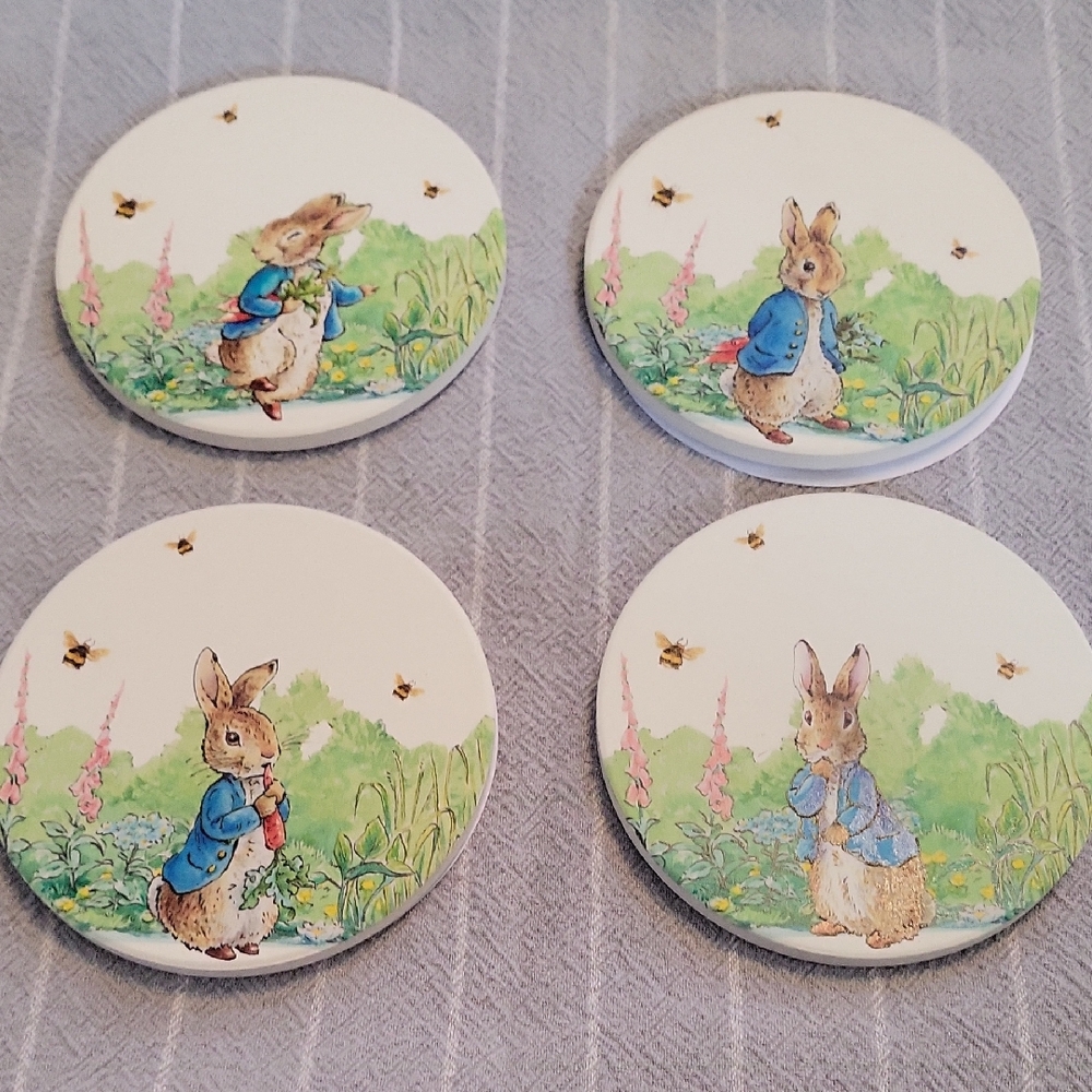 Peter Rabbit Ceramic Coaster Set - White with Blue Accent
